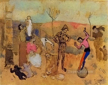 パブロ・ピカソ Painting - ジャグラーの家族 1905年 パブロ・ピカソ